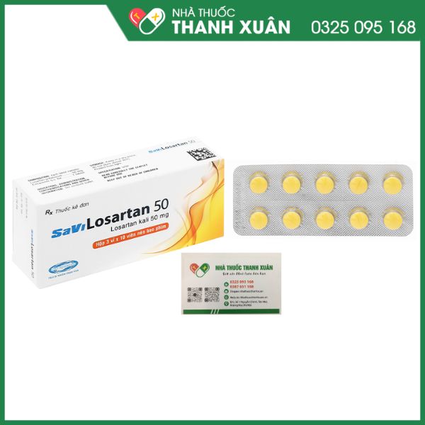 Savi Losartan 50 trị tăng huyết áp nguyên phát (3 vỉ x 10 viên)